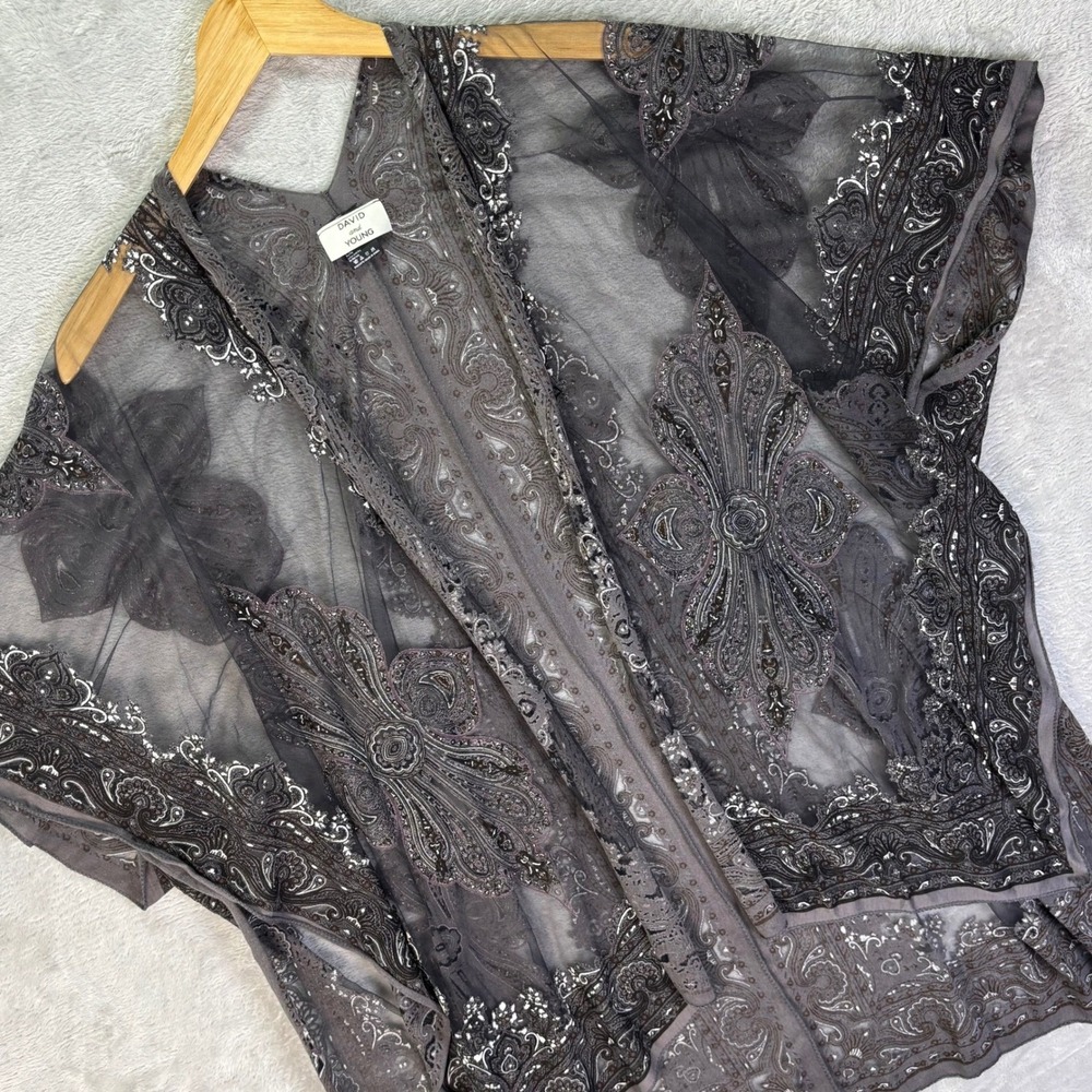 David & Young Women's Sheer Floral Kimono Cover-Up Lightweight One Size Festival